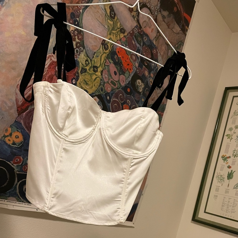Sugar Thrillz white bustier tie ribbon strap top